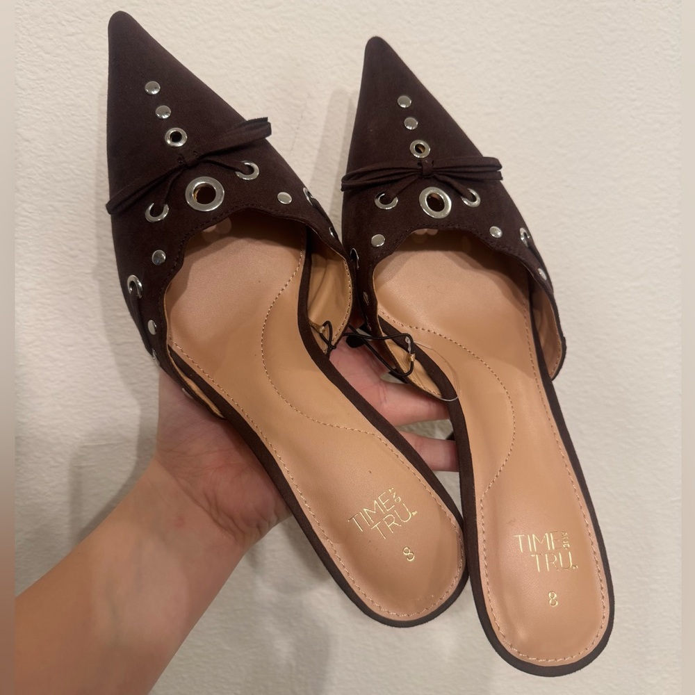 Time and Tru Women's Dark Brown Studded Mules